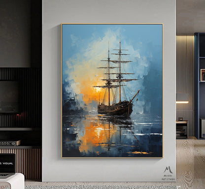 Sailboat Abstract Oil Painting Artwork,Large Wall Art Sailboat Painting,Sailing Oil Painting,Nautical Landscape Painting Art on Canvas