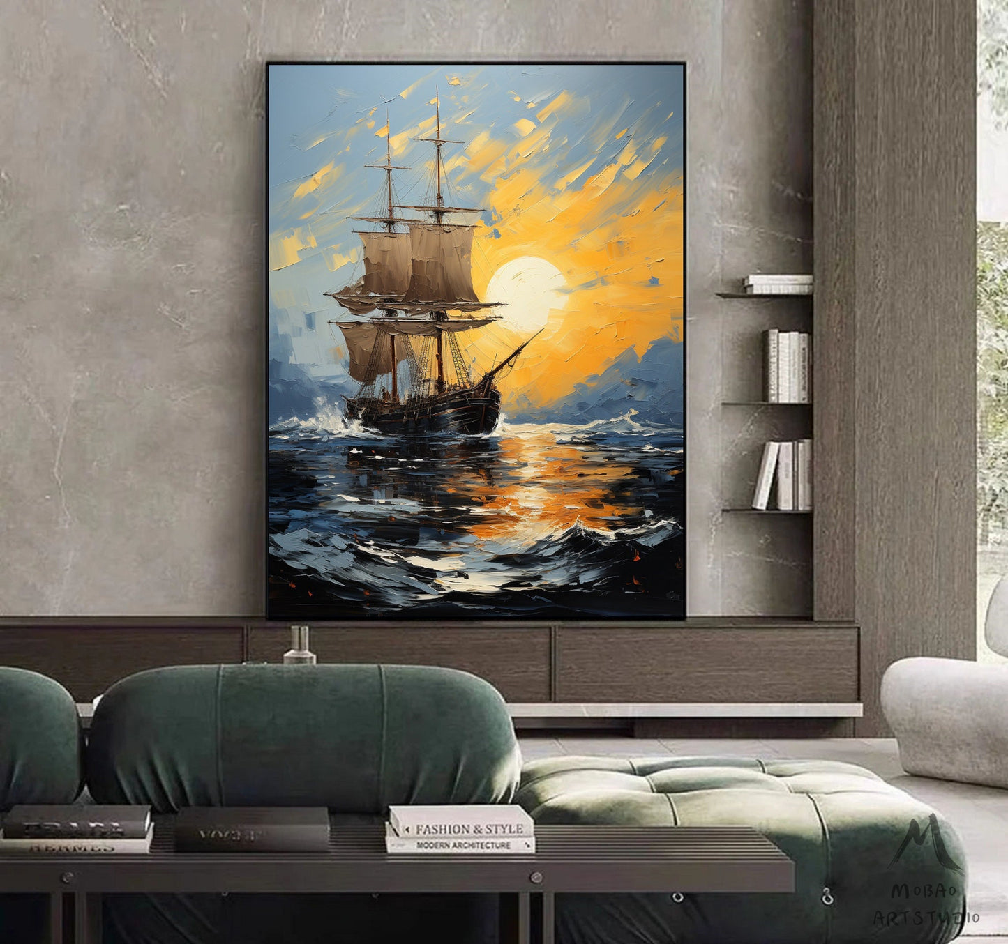 Sailboat Abstract Painting Sailboat Canvas Art, Sailboat Painting Wall Art, Sailboat Painting, Nautical Landscape Painting Art on Canvas