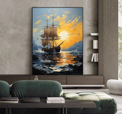 Sailboat Abstract Painting Sailboat Canvas Art, Sailboat Painting Wall Art, Sailboat Painting, Nautical Landscape Painting Art on Canvas