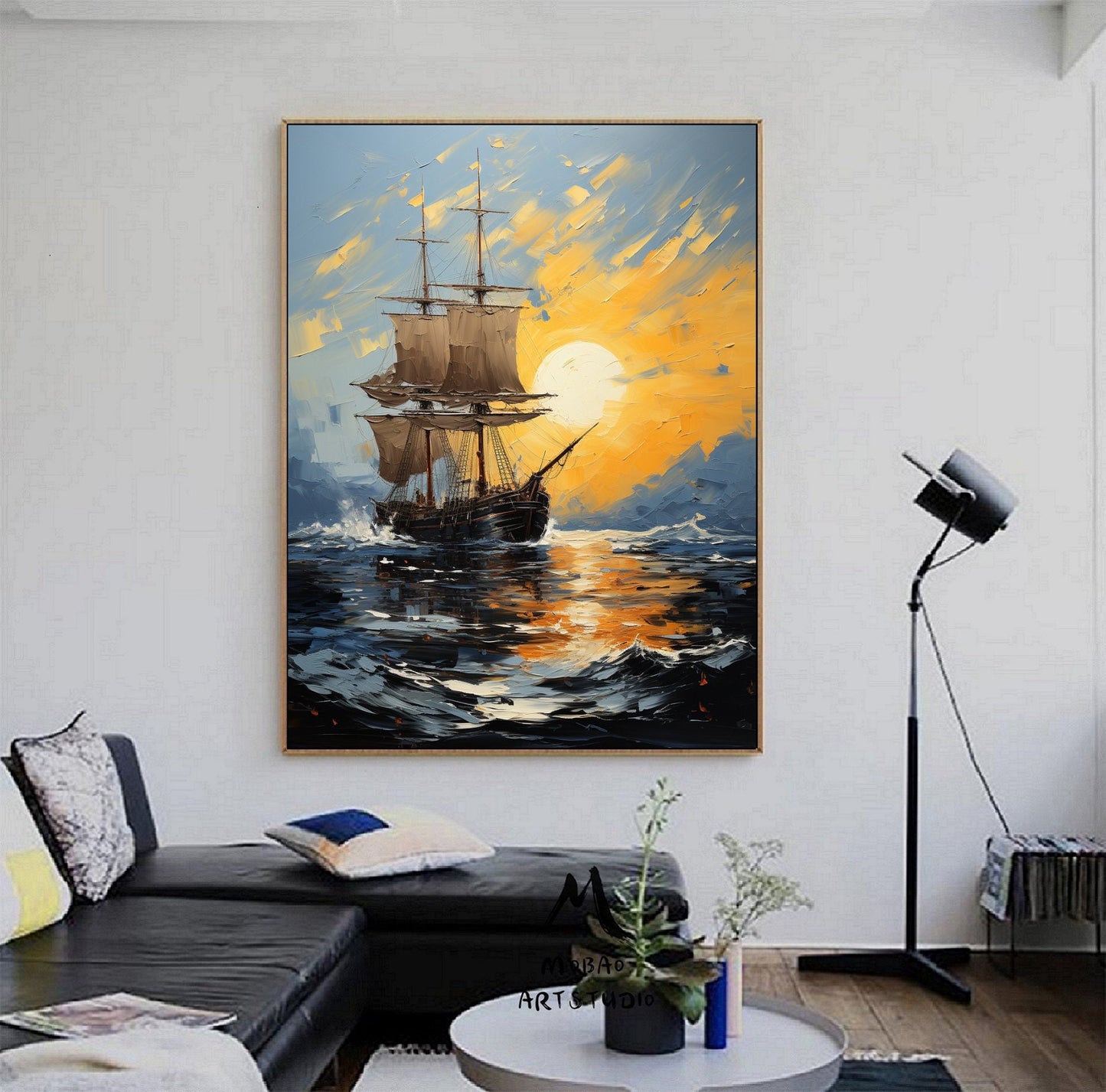 Sailboat Abstract Painting Sailboat Canvas Art, Sailboat Painting Wall Art, Sailboat Painting, Nautical Landscape Painting Art on Canvas