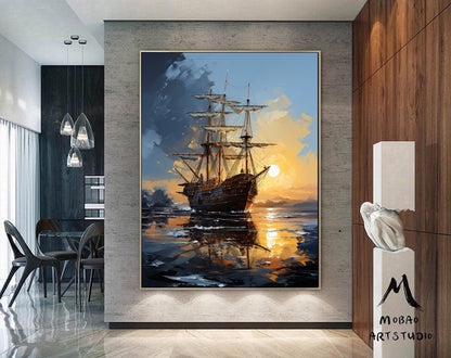 Nautical Landscape Painting Art on Canvas, Sailboat Abstract Painting, Sailboat Canvas Art, Sailboat Painting Wall Art,Sailboat Painting Art