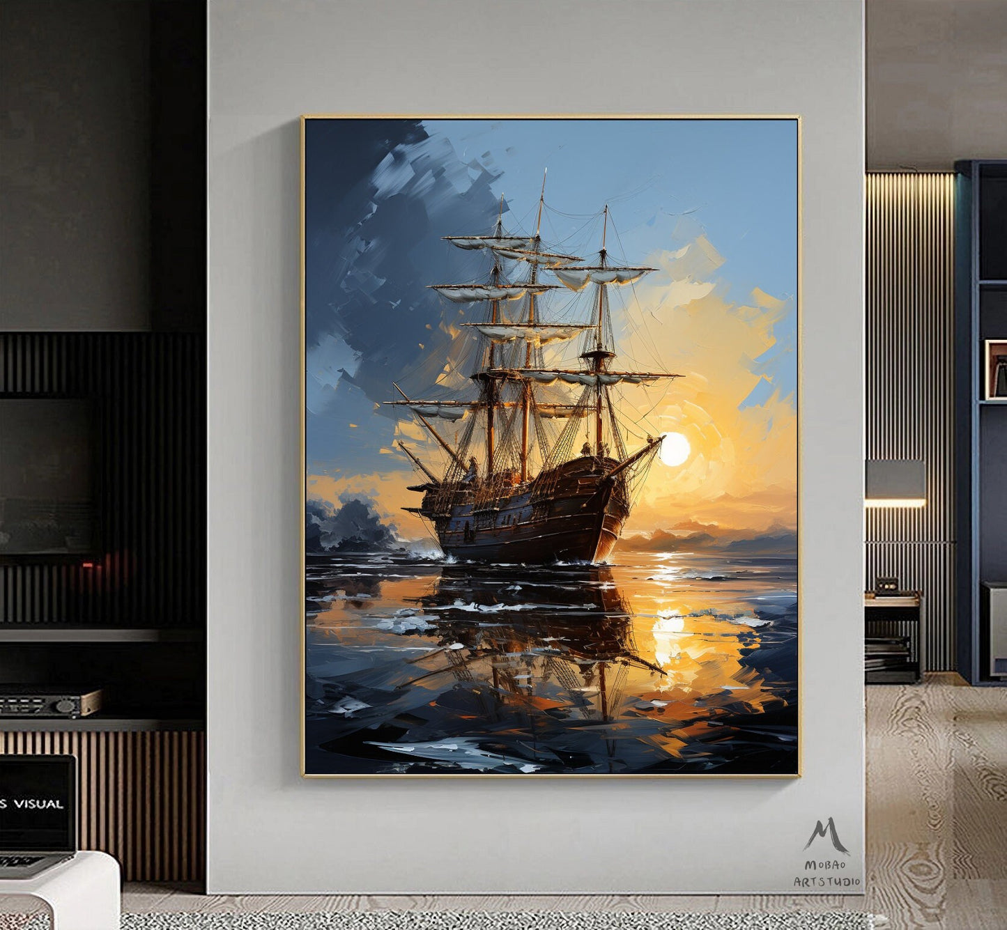 Nautical Landscape Painting Art on Canvas, Sailboat Abstract Painting, Sailboat Canvas Art, Sailboat Painting Wall Art,Sailboat Painting Art
