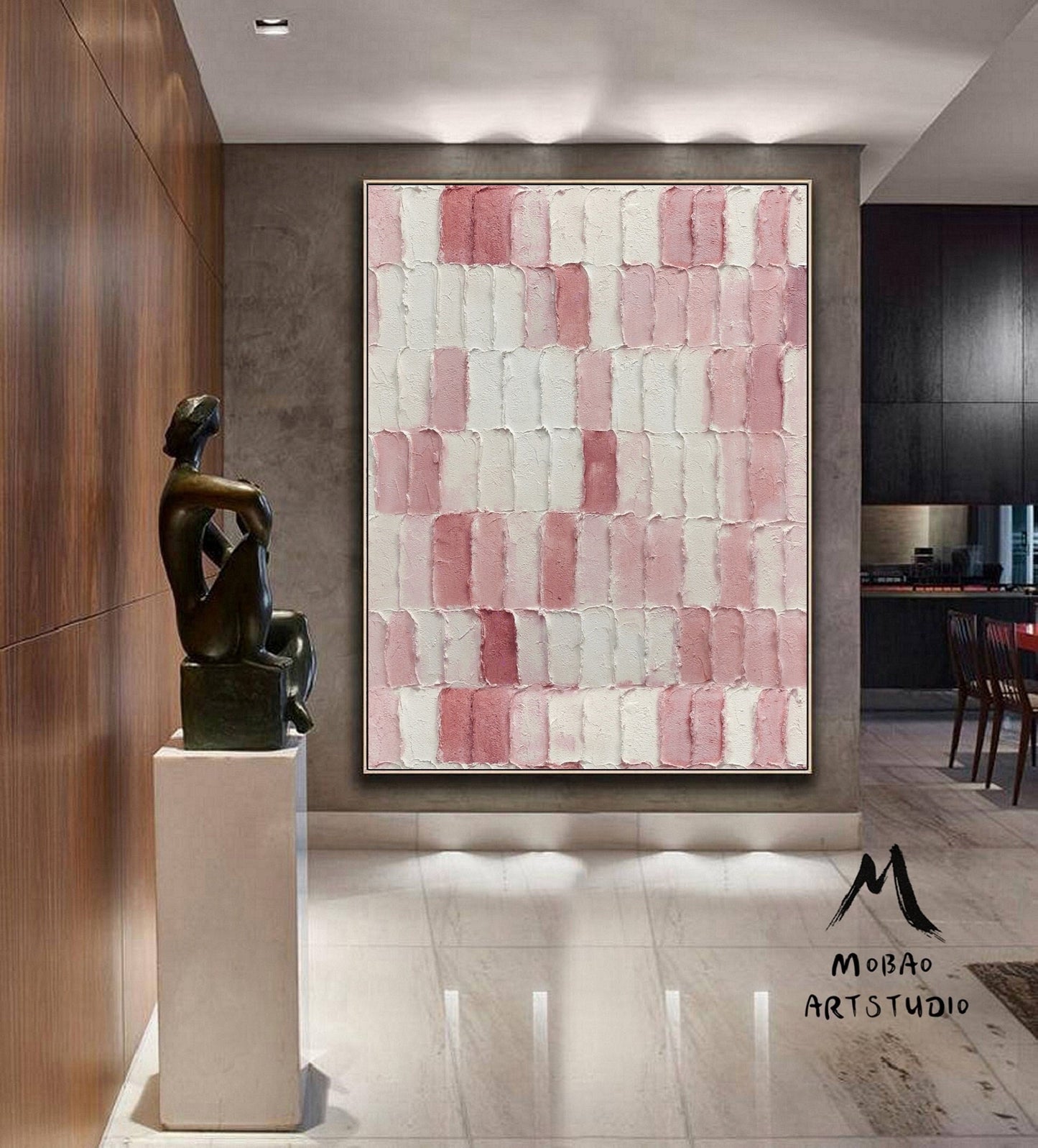 Pink Minimalist Canvas Art White 3D Texture Art Boho Wall Art White Abstract Painting Wabi Sabi Wall Art Pink Minimalist Art White Wall Art