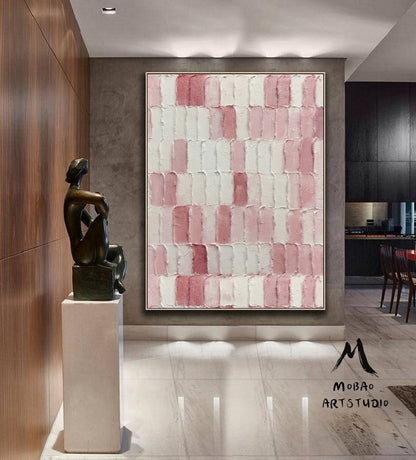 Pink Minimalist Canvas Art White 3D Texture Art Boho Wall Art White Abstract Painting Wabi Sabi Wall Art Pink Minimalist Art White Wall Art