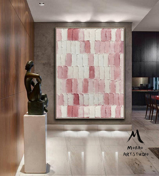Pink Minimalist Canvas Art White 3D Texture Art Boho Wall Art White Abstract Painting Wabi Sabi Wall Art Pink Minimalist Art White Wall Art