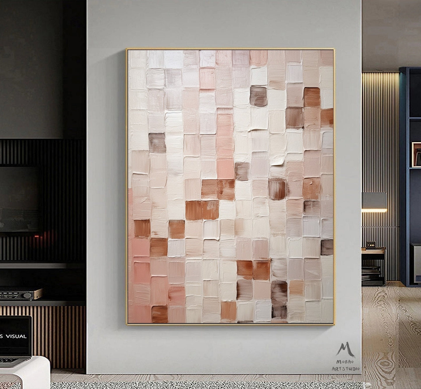 White Minimalist 3D Textured Art Boho Wall Art Large Textured Canvas Art Pink Minimalist Art Beige Abstract Painting Beige Wall Art Painting