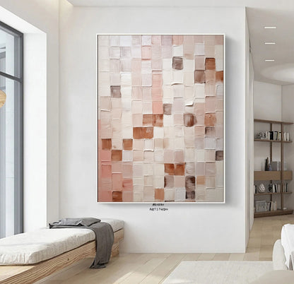 White Minimalist 3D Textured Art Boho Wall Art Large Textured Canvas Art Pink Minimalist Art Beige Abstract Painting Beige Wall Art Painting