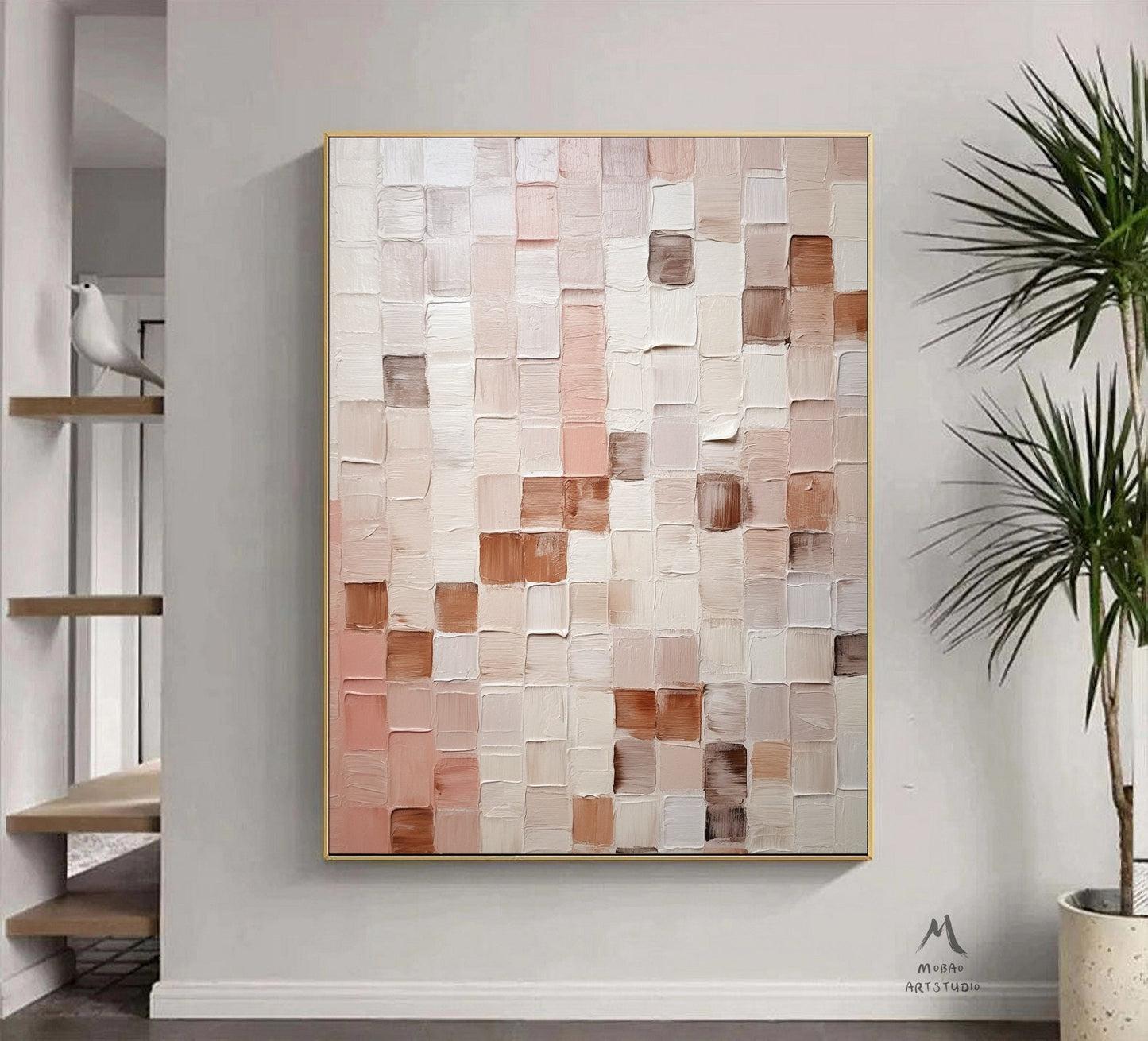 White Minimalist 3D Textured Art Boho Wall Art Large Textured Canvas Art Pink Minimalist Art Beige Abstract Painting Beige Wall Art Painting