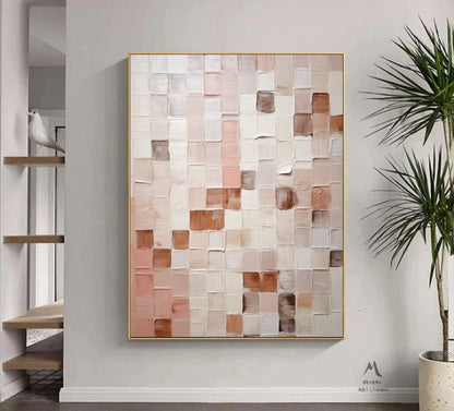 White Minimalist 3D Textured Art Boho Wall Art Large Textured Canvas Art Pink Minimalist Art Beige Abstract Painting Beige Wall Art Painting