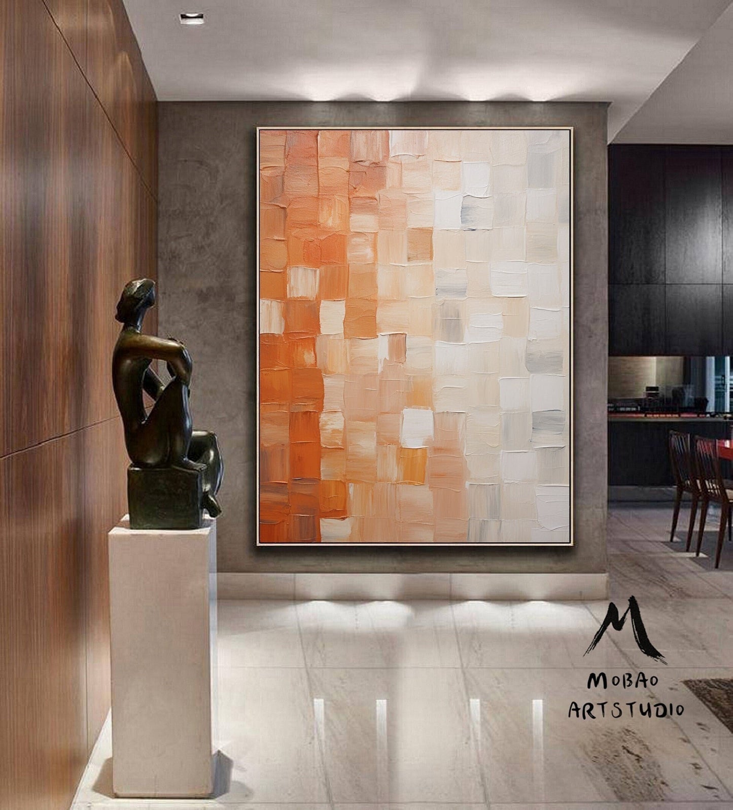 Beige Minimalist 3D Textured Art Large Textured Canvas Art Boho Wall Art Orange Minimalist Art Beige Abstract Painting Beige Wall Art
