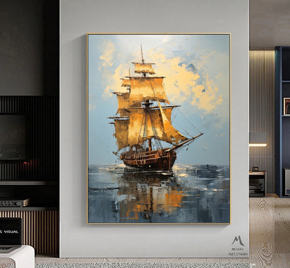 Original Extra large Sailing picture,Large Wall Art Sailboat painting,Sailing Oil painting by hand,Nautical landscape painting art on Canvas