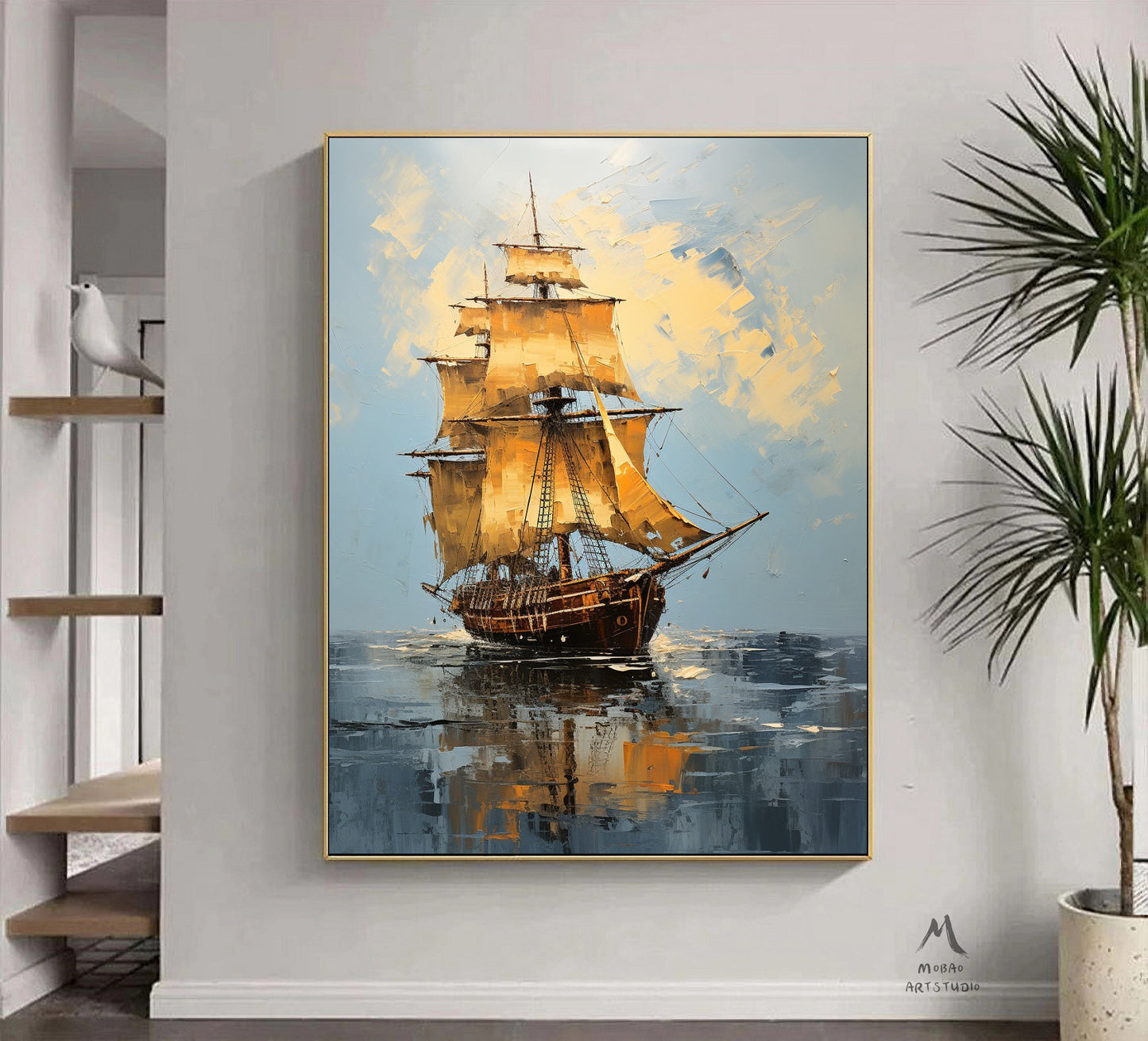 Original Extra large Sailing picture,Large Wall Art Sailboat painting,Sailing Oil painting by hand,Nautical landscape painting art on Canvas