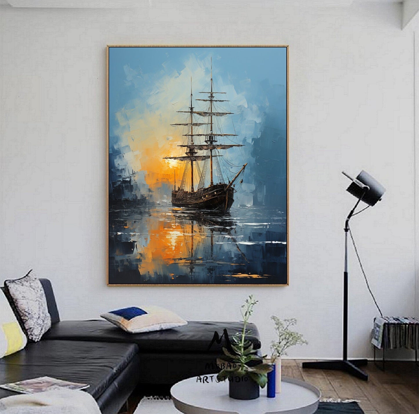 Sailboat Abstract Oil Painting Artwork,Large Wall Art Sailboat Painting,Sailing Oil Painting,Nautical Landscape Painting Art on Canvas