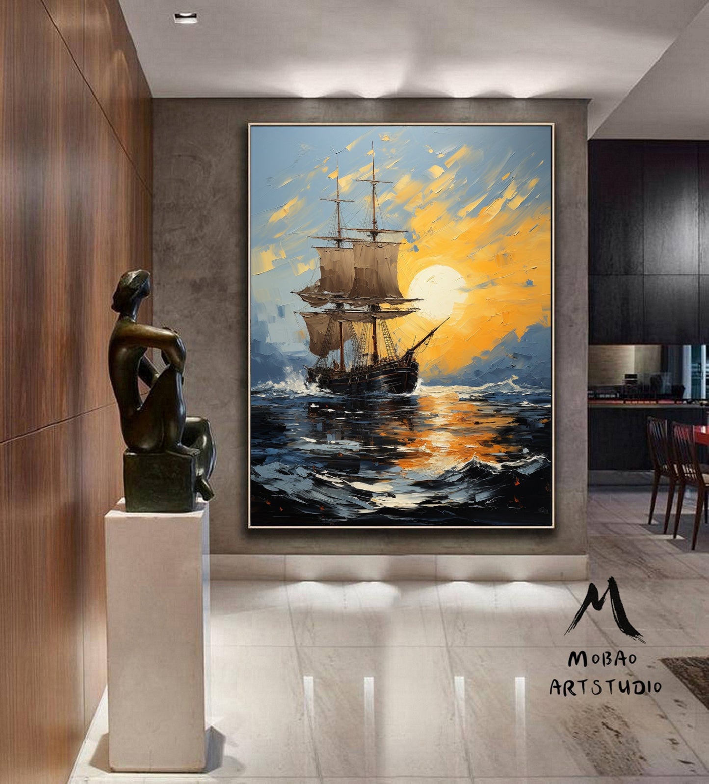 Sailboat Abstract Painting Sailboat Canvas Art, Sailboat Painting Wall Art, Sailboat Painting, Nautical Landscape Painting Art on Canvas