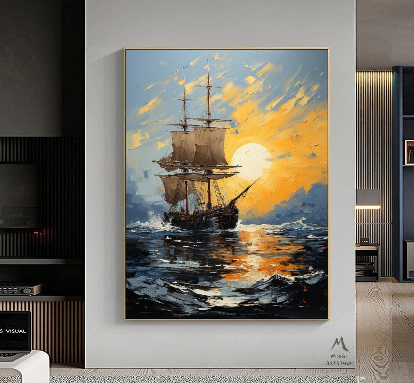 Sailboat Abstract Painting Sailboat Canvas Art, Sailboat Painting Wall Art, Sailboat Painting, Nautical Landscape Painting Art on Canvas