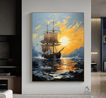 Sailboat Abstract Painting Sailboat Canvas Art, Sailboat Painting Wall Art, Sailboat Painting, Nautical Landscape Painting Art on Canvas