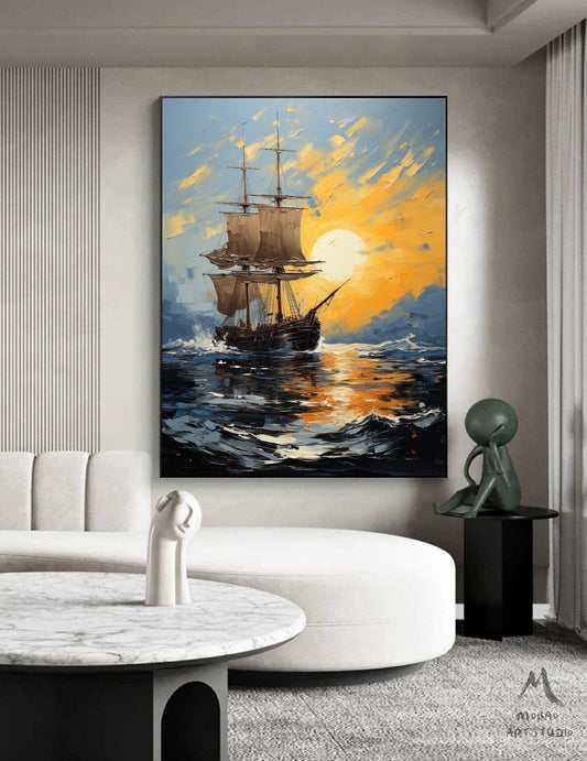 Sailboat Abstract Painting Sailboat Canvas Art, Sailboat Painting Wall Art, Sailboat Painting, Nautical Landscape Painting Art on Canvas