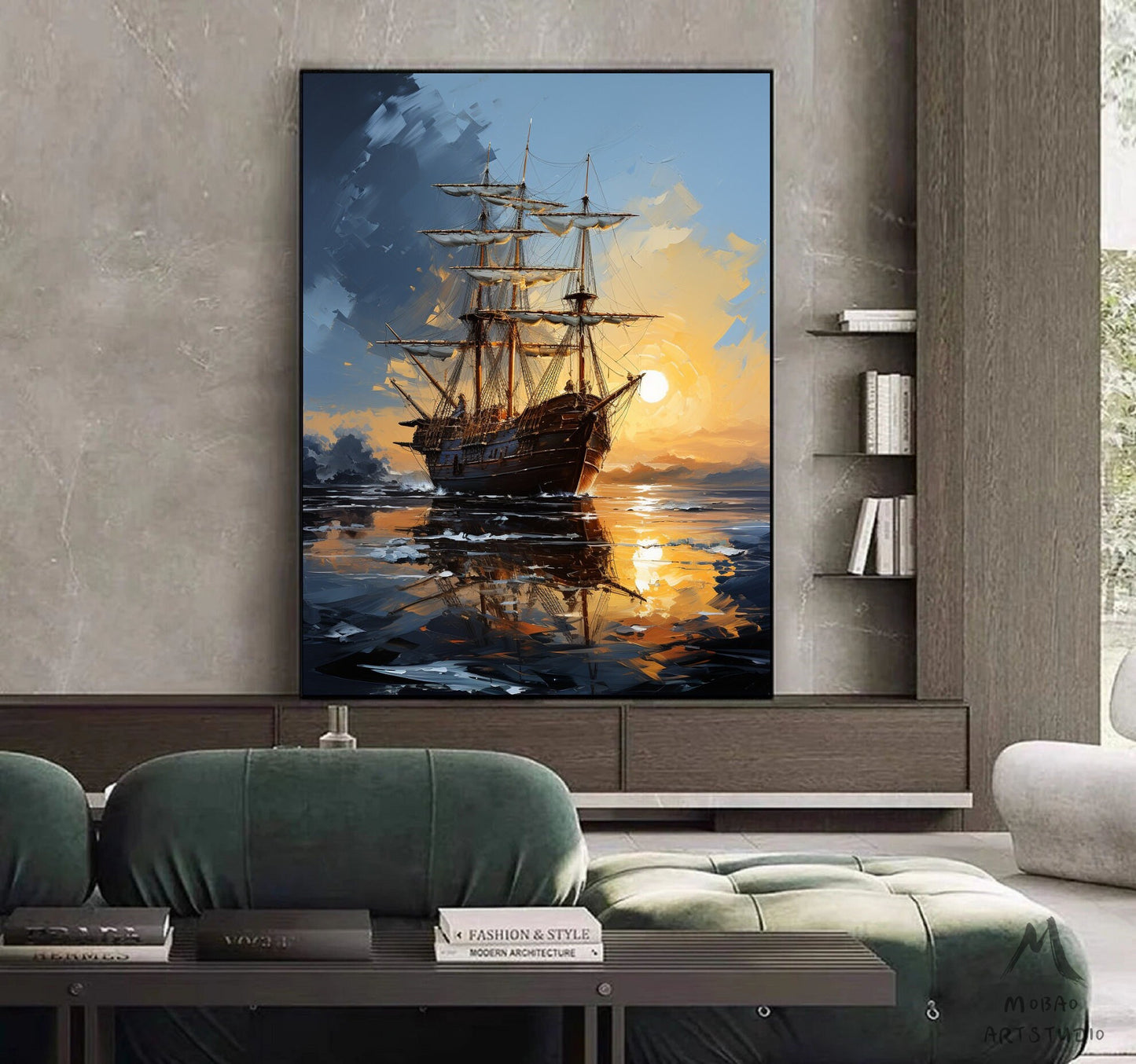 Nautical Landscape Painting Art on Canvas, Sailboat Abstract Painting, Sailboat Canvas Art, Sailboat Painting Wall Art,Sailboat Painting Art