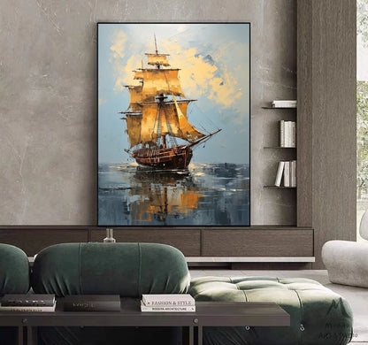 Original Extra large Sailing picture,Large Wall Art Sailboat painting,Sailing Oil painting by hand,Nautical landscape painting art on Canvas