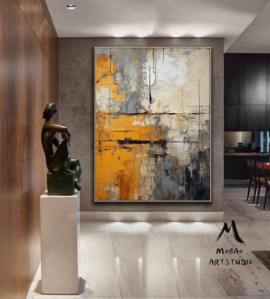 Large Texture Art Beige Wall Art Yellwo Abstract Wall Art Beige Canvas Wall Art Orange Minimalist Art Yellow Texture Art Gray Abstract Art