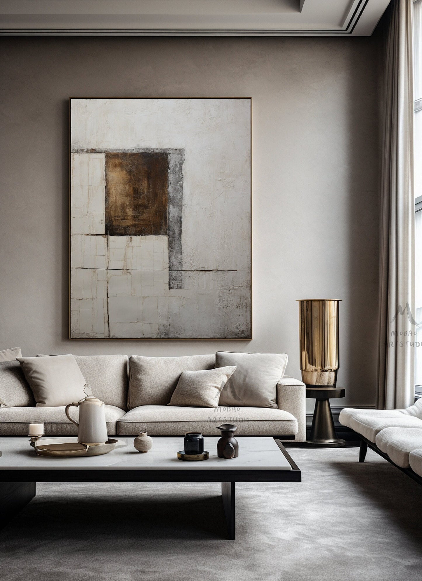 Beige Minimalist Painting Beige Wall Art Brown Abstract Art Wabi Sabi Wall Art Boho Wall Art Neutral Wall Art Large Gray Abstract Painting