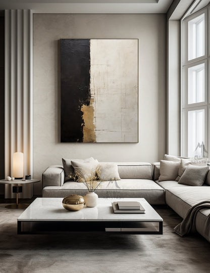 Boho Wall Art Black Minimalist Painting Beige Wall Art Wabi Sabi Wall Art Neutral Canvas Wall Art Brown Abstract Art Beige Abstract Painting