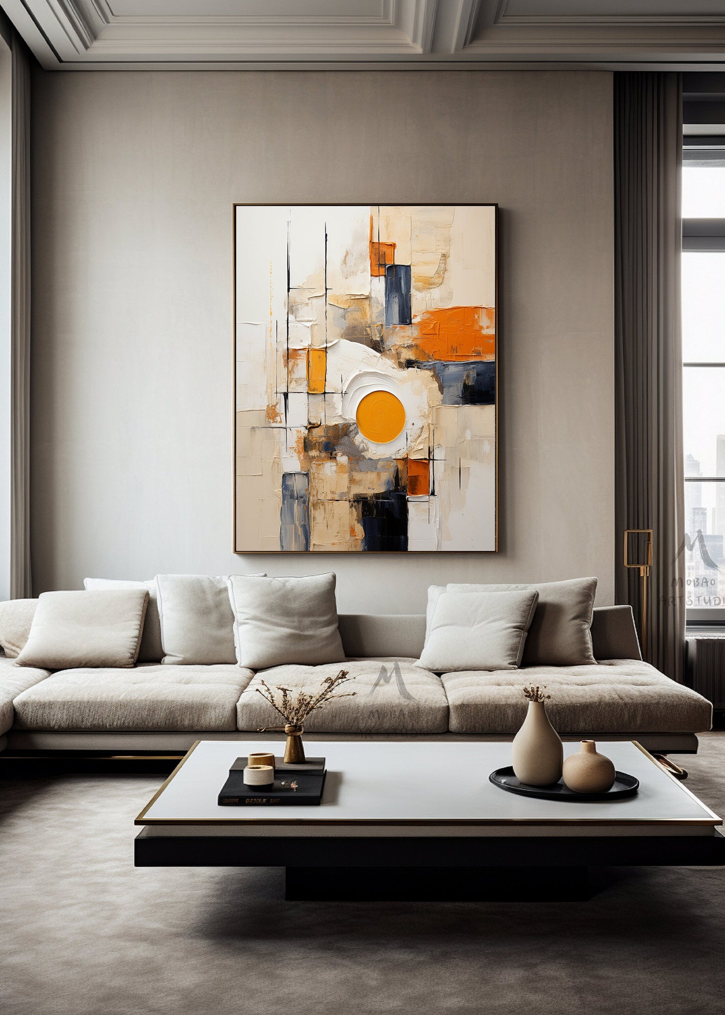 Beige Canvas Painting Boho Wall Art Orange Wall Art Wabi Sabi Wall Art Orange Abstract Art Beige Abstract Painting Neutral Abstract Wall Art