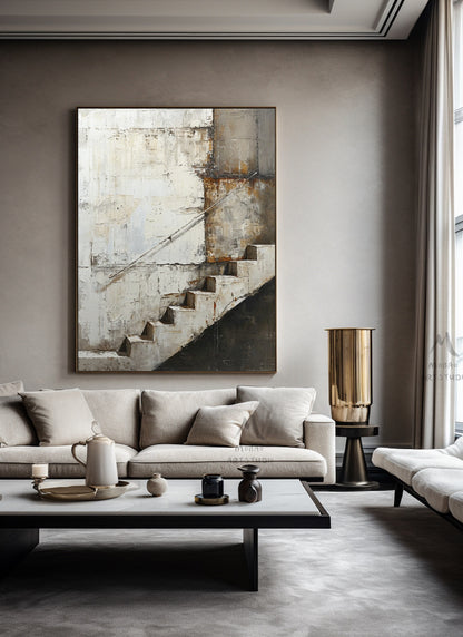 Beige Abstract Painting Gray Canvas Painting Wabi Sabi Wall Art Neutral Canvas Art Boho Wall Art Black Abstract Art Beige Wall Art #Treppe-4