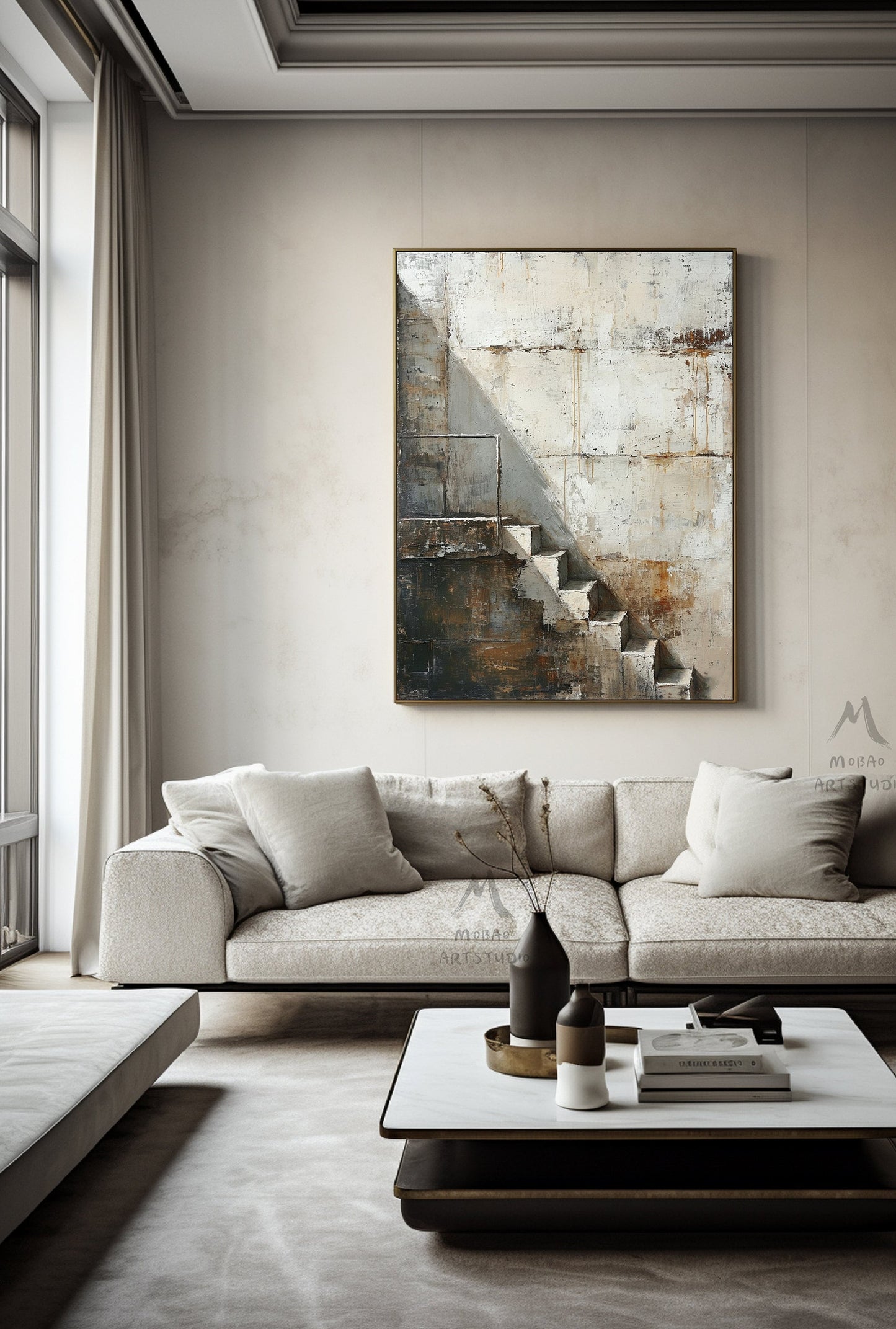Beige Abstract Painting Boho Wall Art Neutral Wall Art Wabi Sabi Wall Art Gray Canvas Painting Brown Abstract Art Beige Wall Art #Treppe-3