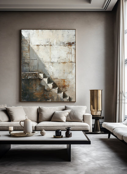 Beige Abstract Painting Boho Wall Art Neutral Wall Art Wabi Sabi Wall Art Gray Canvas Painting Brown Abstract Art Beige Wall Art #Treppe-3