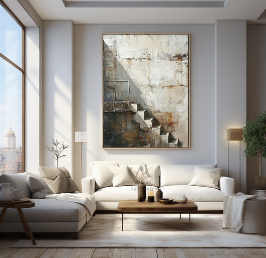 Beige Abstract Painting Boho Wall Art Neutral Wall Art Wabi Sabi Wall Art Gray Canvas Painting Brown Abstract Art Beige Wall Art #Treppe-3