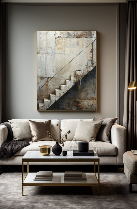 Boho Wall Art Gray Canvas Painting Beige Abstract Painting Neutral Canvas Art Wabi Sabi Wall Art Brown Abstract Art Beige Wall Art #Treppe-2