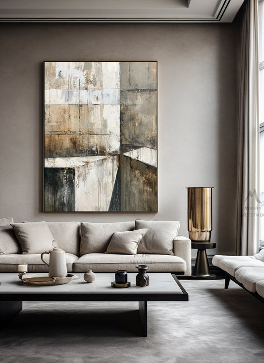 Boho Wall Art Gray Canvas Painting Beige Painting Neutral Canvas Painting Wabi Sabi Wall Art Brown Abstract Art Beige Wall Art #Treppe-6