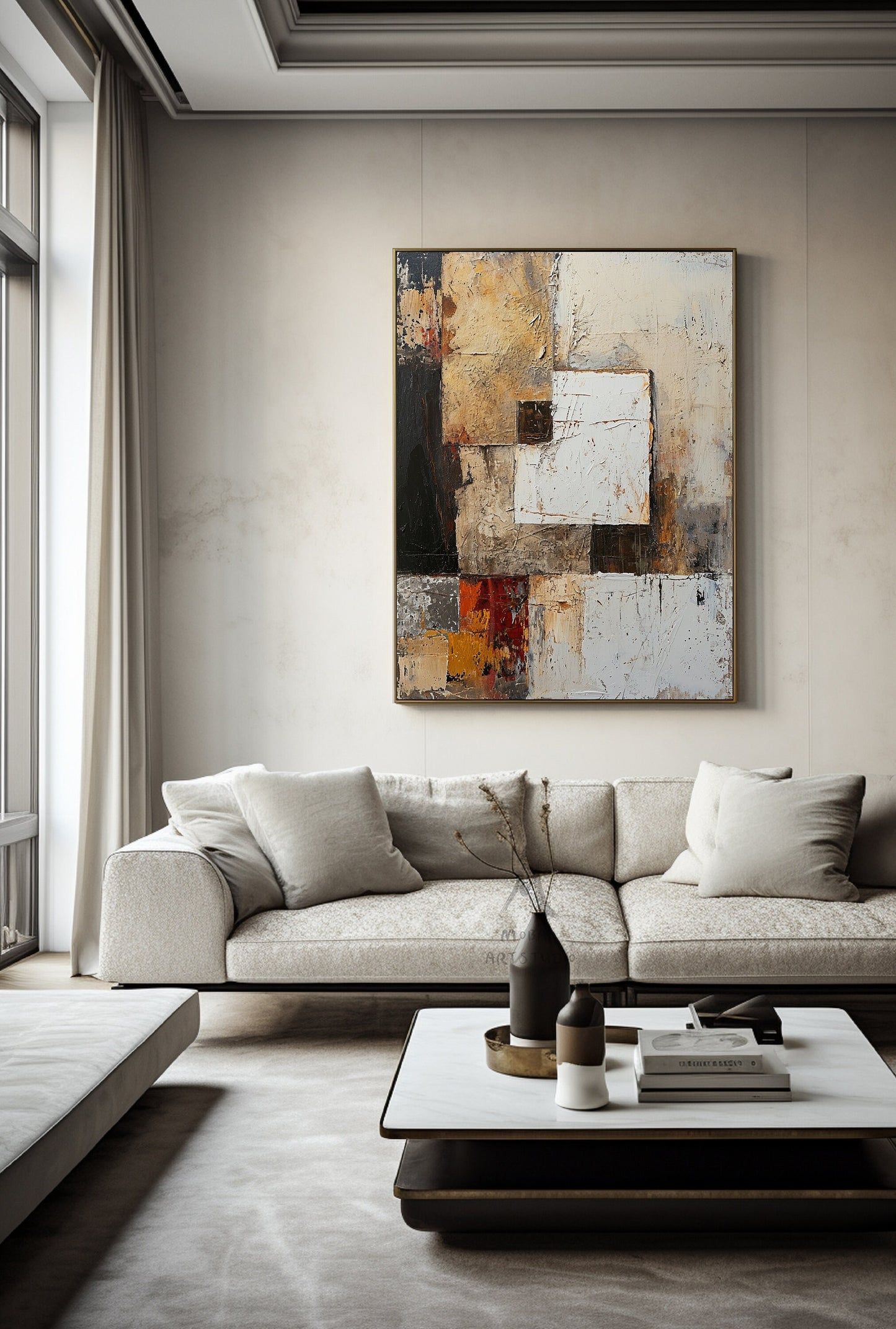Beige Canvas Painting White Wall Art Large Texture Art Wabi Sabi Wall Art Gray Abstract Wall Art Black Minimalist Art Beige Texture Art