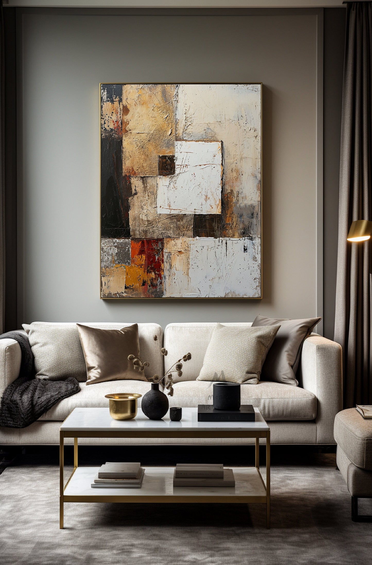 Beige Canvas Painting White Wall Art Large Texture Art Wabi Sabi Wall Art Gray Abstract Wall Art Black Minimalist Art Beige Texture Art