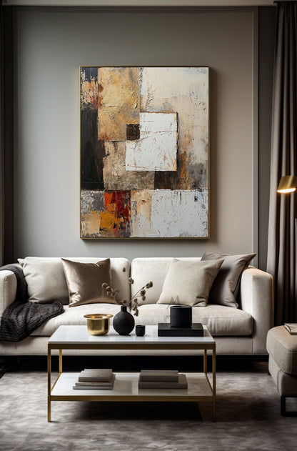 Beige Canvas Painting White Wall Art Large Texture Art Wabi Sabi Wall Art Gray Abstract Wall Art Black Minimalist Art Beige Texture Art