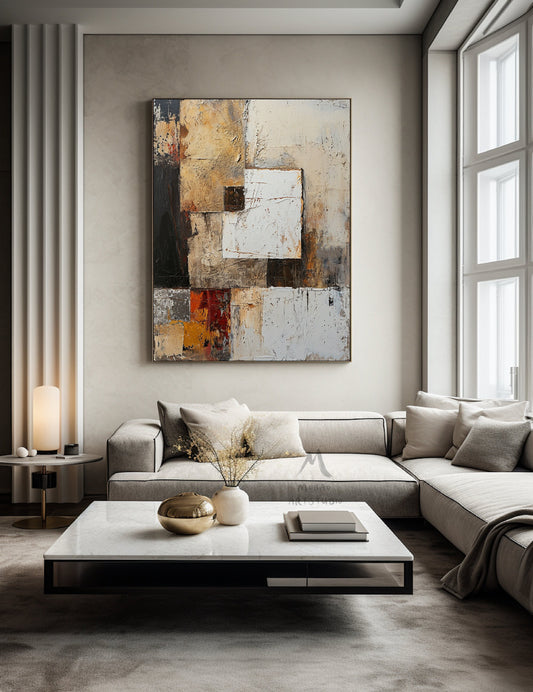 Beige Canvas Painting White Wall Art Large Texture Art Wabi Sabi Wall Art Gray Abstract Wall Art Black Minimalist Art Beige Texture Art