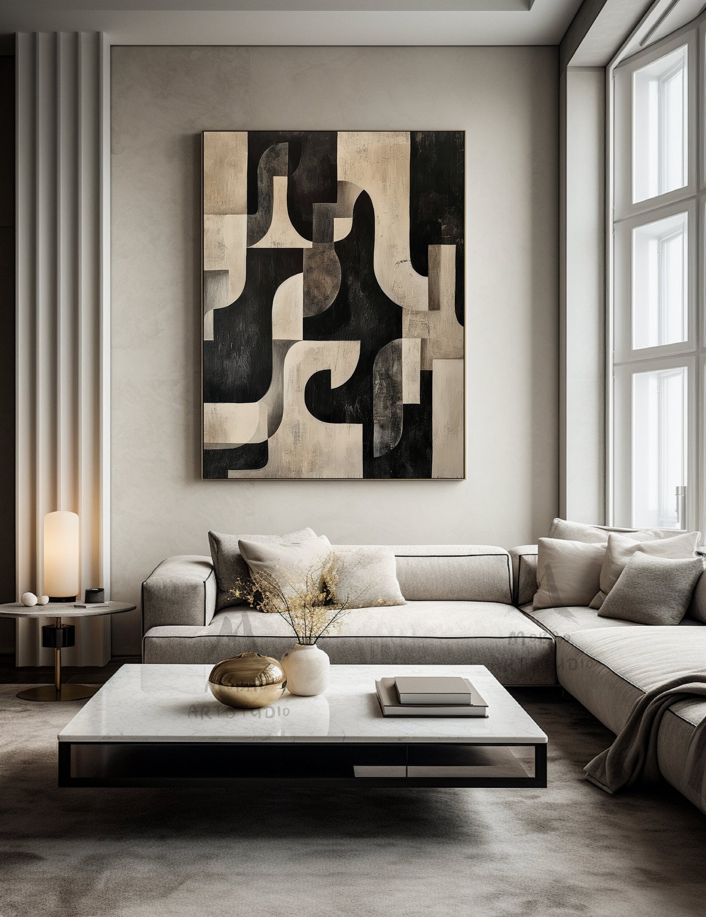 Black Texture Painting Beige Abstract Wall Art Beige Wall Art Dark Beige Wabi Sabi Wall Art Beige Canvas Wall Art Black Minimalist Art