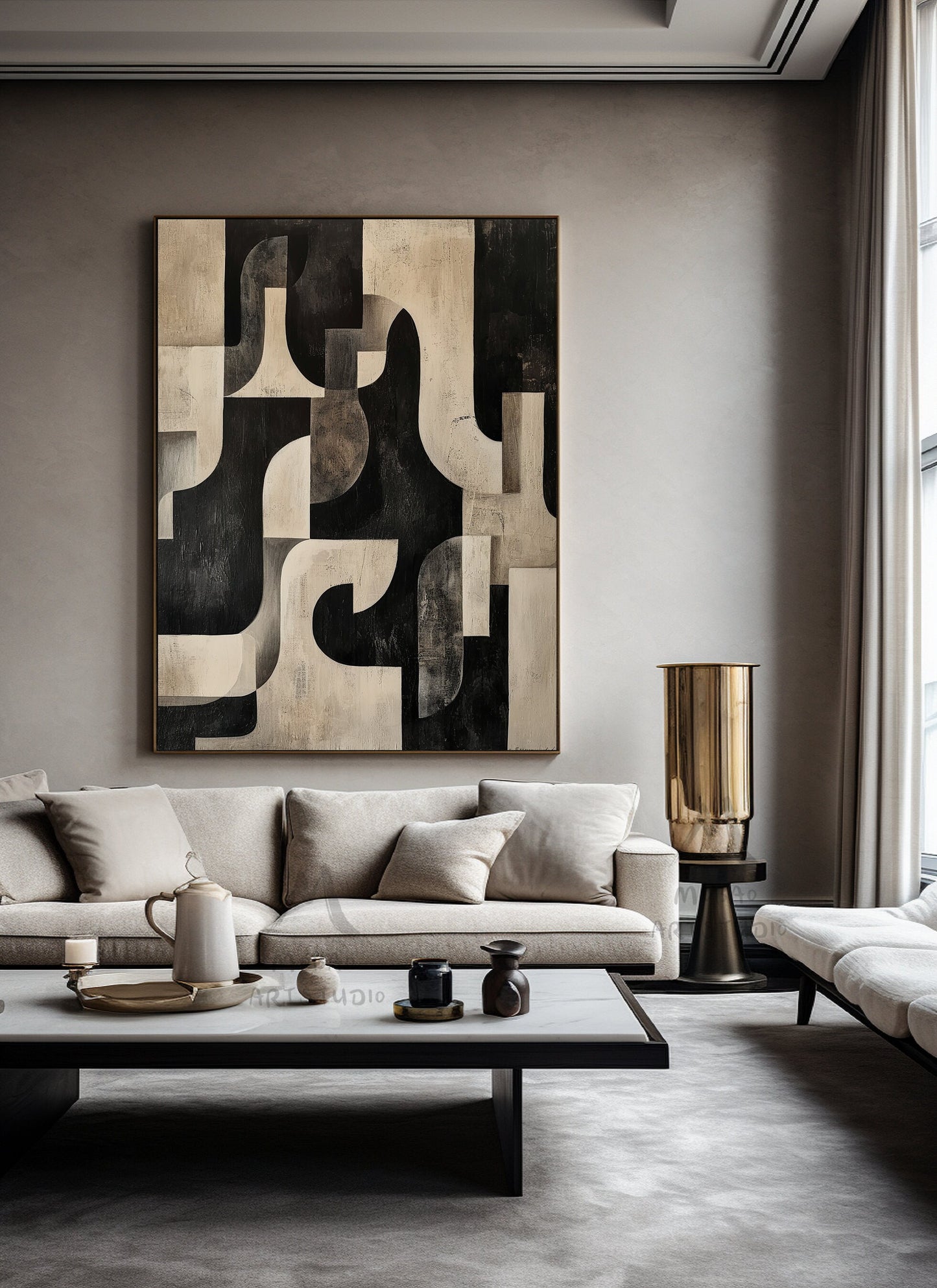 Black Texture Painting Beige Abstract Wall Art Beige Wall Art Dark Beige Wabi Sabi Wall Art Beige Canvas Wall Art Black Minimalist Art