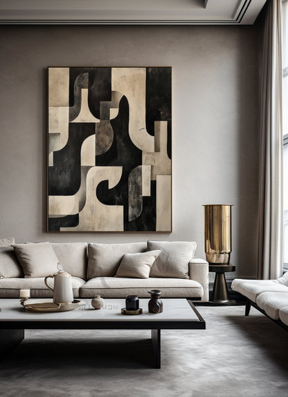 Black Texture Painting Beige Abstract Wall Art Beige Wall Art Dark Beige Wabi Sabi Wall Art Beige Canvas Wall Art Black Minimalist Art