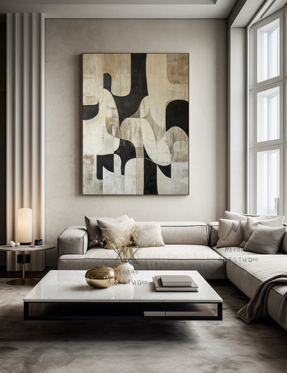 Black Wall Art Wabi Sabi Wall Art Beige Abstract Painting Large Black Minimalist Wall Art Beige Textured Canvas Painting Neutral Wall Decor