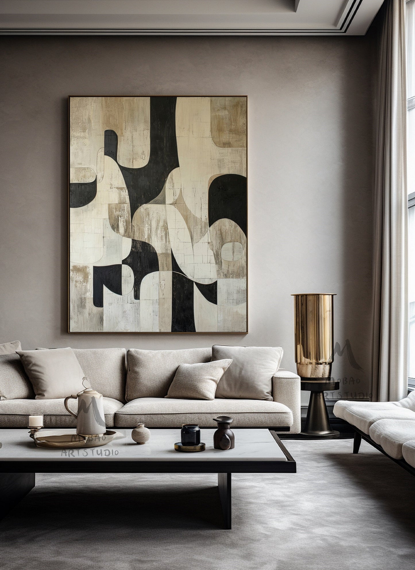 Black Wall Art Wabi Sabi Wall Art Beige Abstract Painting Large Black Minimalist Wall Art Beige Textured Canvas Painting Neutral Wall Decor