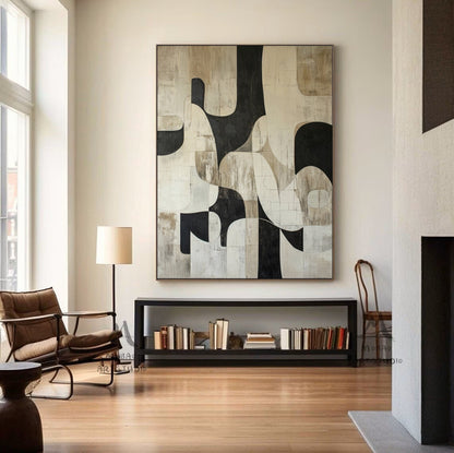 Black Wall Art Wabi Sabi Wall Art Beige Abstract Painting Large Black Minimalist Wall Art Beige Textured Canvas Painting Neutral Wall Decor
