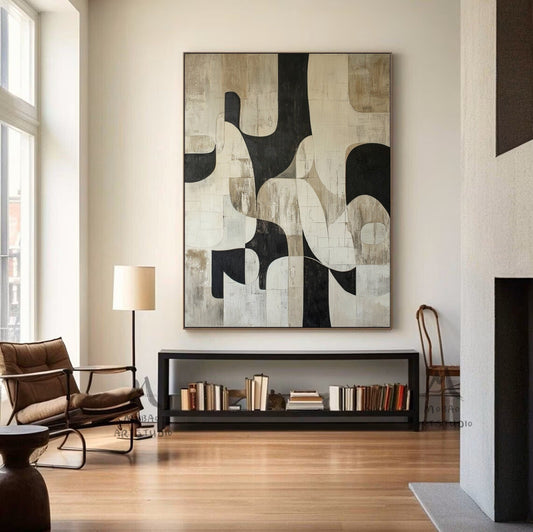 Black Wall Art Wabi Sabi Wall Art Beige Abstract Painting Large Black Minimalist Wall Art Beige Textured Canvas Painting Neutral Wall Decor