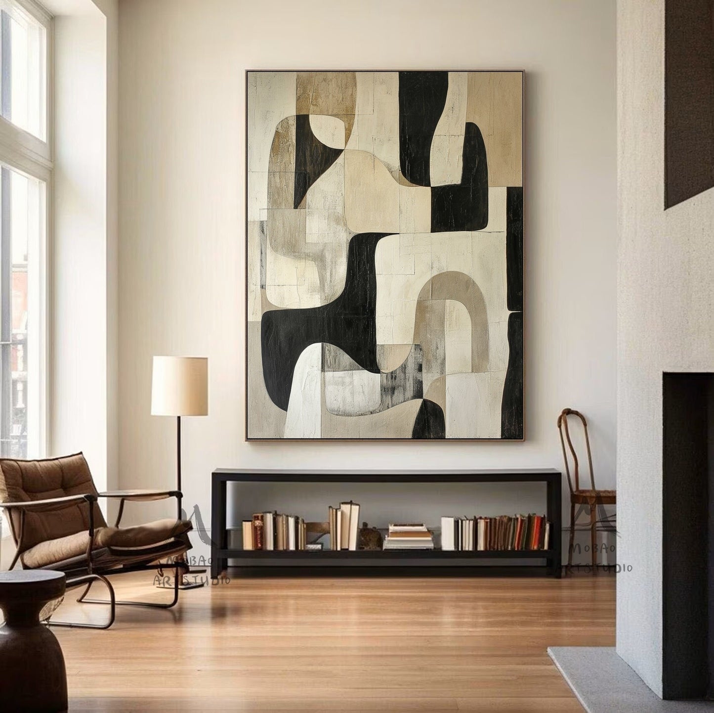 Beige Wabi Sabi Wall Art Black Beige Abstract Painting Large Black Minimalist Wall Art Beige Textured Canvas Painting Neutral Wall Decor