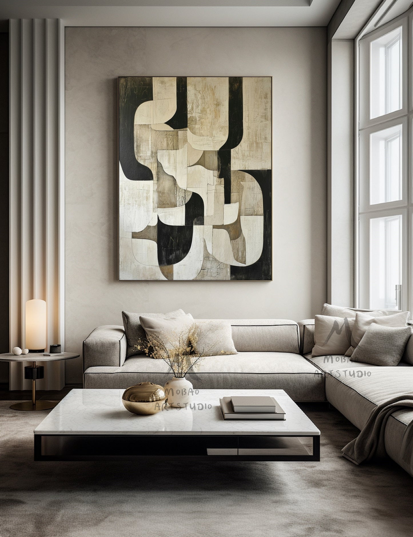 Beige Abstract Painting Beige Textured Canvas Painting Black Wall Art Wabi Sabi Wall Art Large Black Minimalist Wall Art Neutral Wall Decor