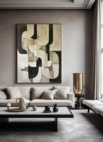 Beige Abstract Painting Beige Textured Canvas Painting Black Wall Art Wabi Sabi Wall Art Large Black Minimalist Wall Art Neutral Wall Decor