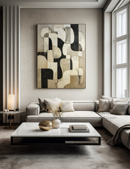 Beige Wabi Sabi Wall Art Black Wall Art Beige Abstract Painting Large Black Minimalist Art Beige Textured Canvas Painting Neutral Wall Decor