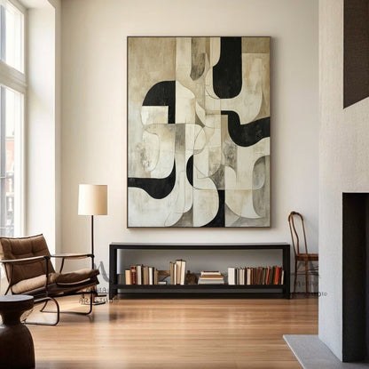 Beige Textured Canvas Painting Black Wall Art Beige Abstract Painting Beige Wabi Sabi Wall Art Large Black Minimalist Art Neutral Wall Decor