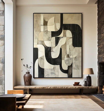 Beige Abstract Painting Black Wall Art Beige Textured Canvas Painting Beige Wabi Sabi Wall Art Large Black Minimalist Art Neutral Wall Decor